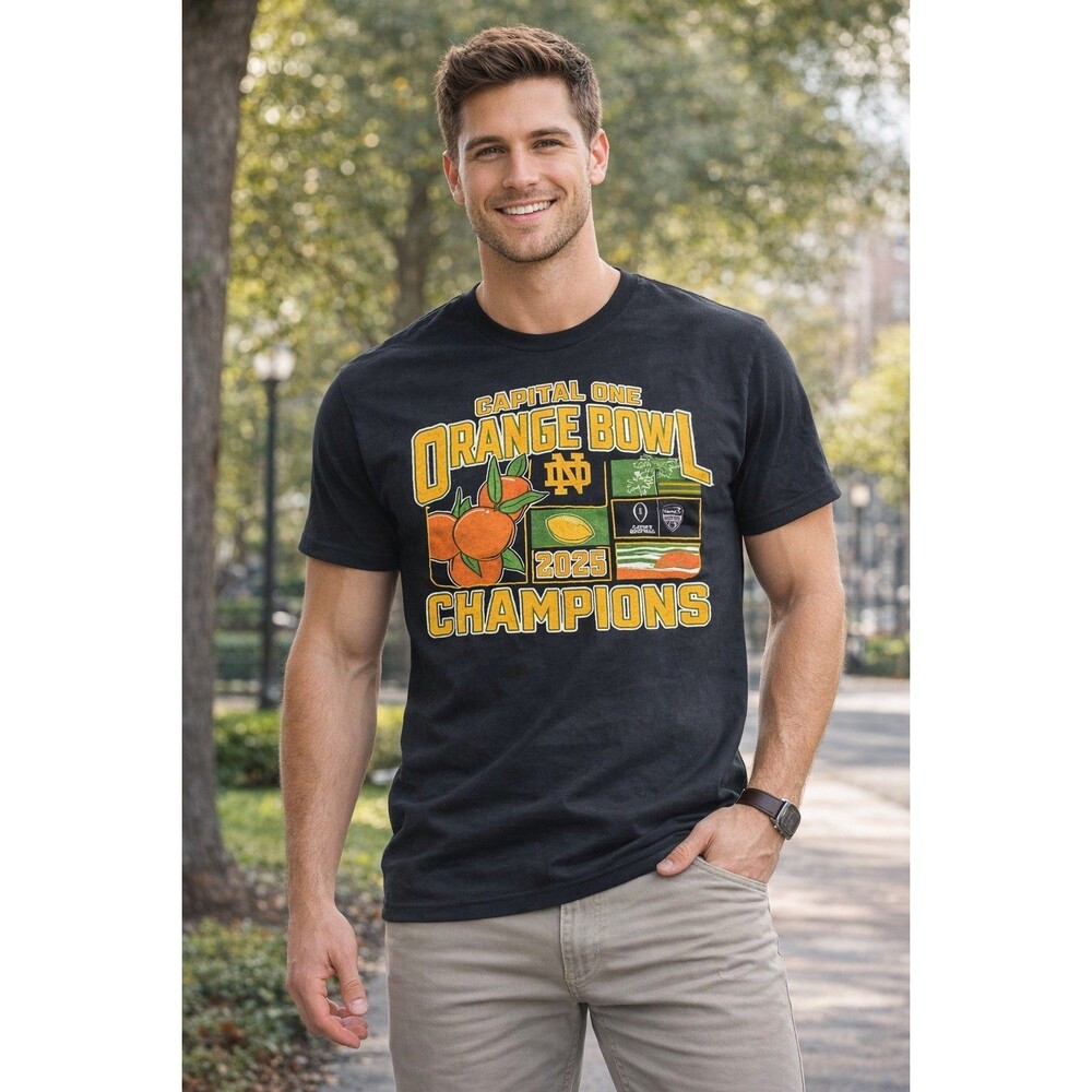 Fanatics Notre Dame Orange Bowl 2025 Champions Tee Shirt Sze Large Black Orange